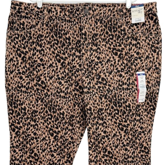 Terra & Sky Women Straight Stretch Brown Black Leopard Denim Jeans Plus 22WP NWT - Picture 3 of 10